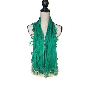 Vintage Schiaparelli Glentex Womens Rectangle Scarf Green Fringed Rayon Lightwei